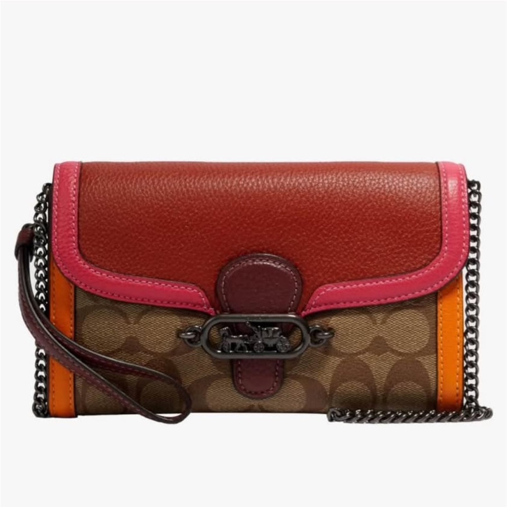 Coach Red and Pink Clutch with Leather Accents